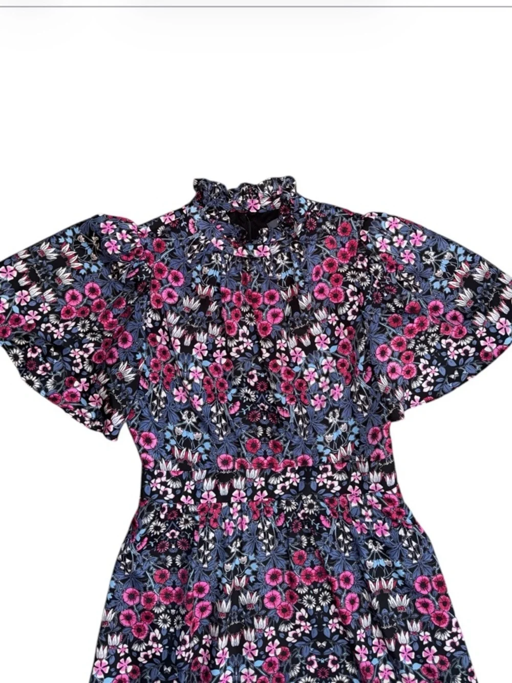 JULIA JORDAN Floral Ruffle Neck Puff Short Sleeve Midi Dress Multicolor Sz 6